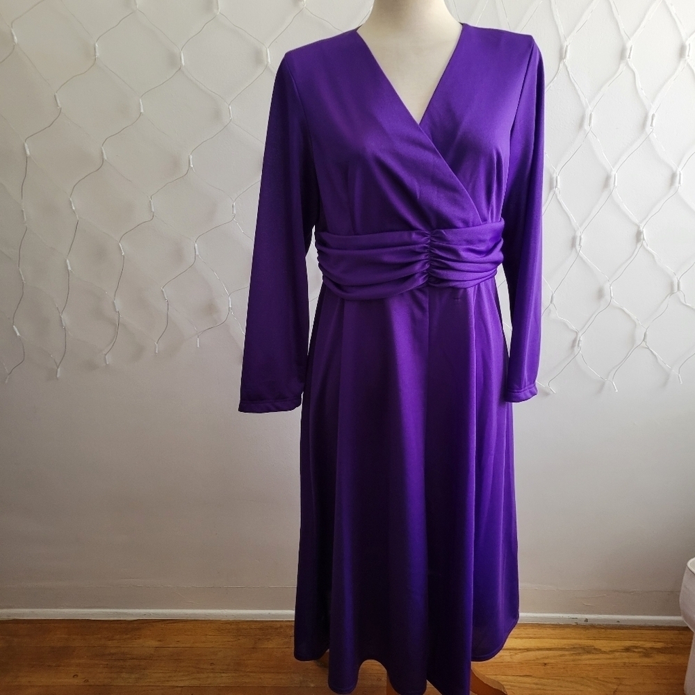• Vintage Purple Flare Dress • Purple • Semi-Sheer • Size 14